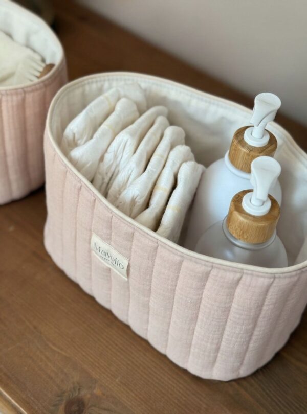 panières de rangement matelassé gaze de coton beige rosé (5) panières de rangement matelassé gaze de coton beige rosé