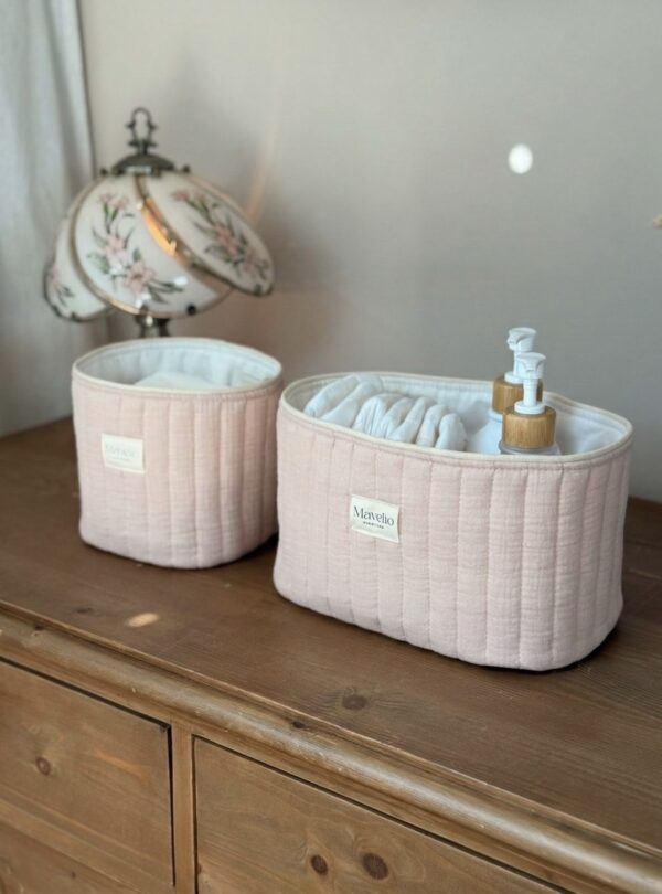 panières de rangement matelassé gaze de coton beige rosé