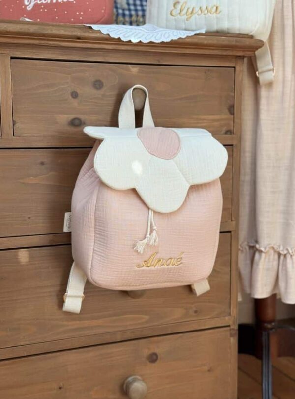sac à dos beige rosé rabat fleur