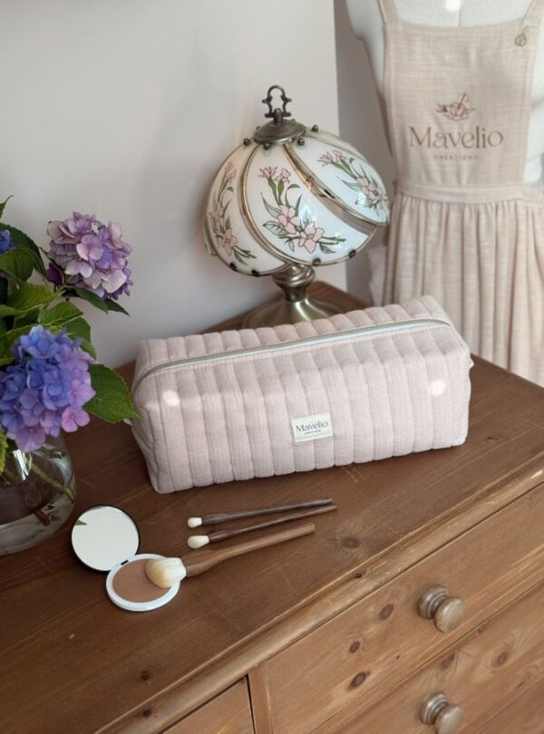 trousse de toilette matelassé beige rosé
