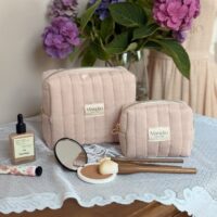 trousses de toilette matelassé beige rosé