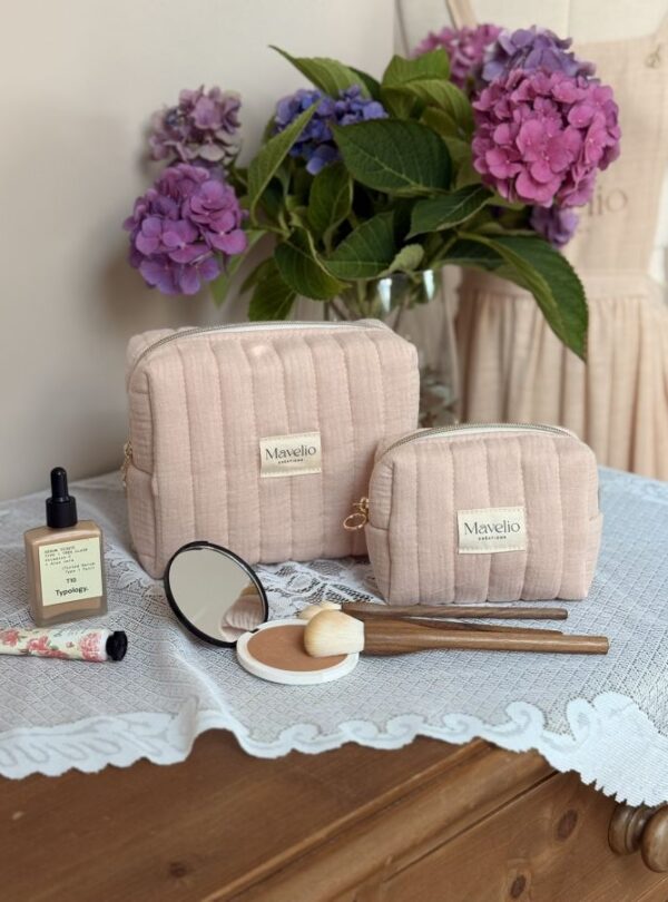 trousses de toilette matelassé beige rosé
