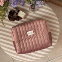 trousse de toilette matelassé velours rose