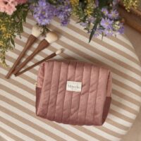 trousse de toilette taille M matelassé velours rose