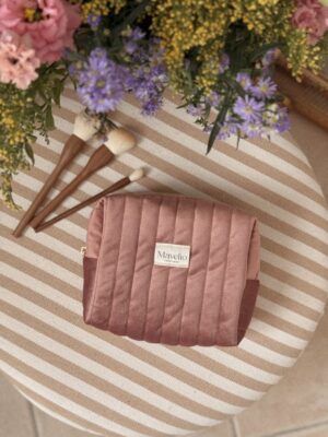 trousse de toilette taille M matelassé velours rose