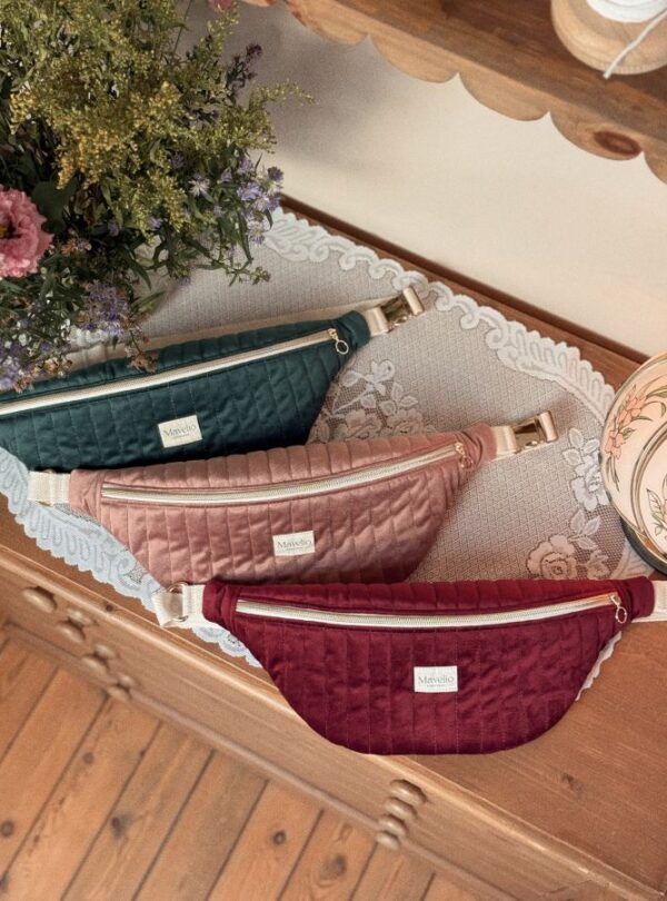 3 sac banane matelassé velours vert rose et bordeaux