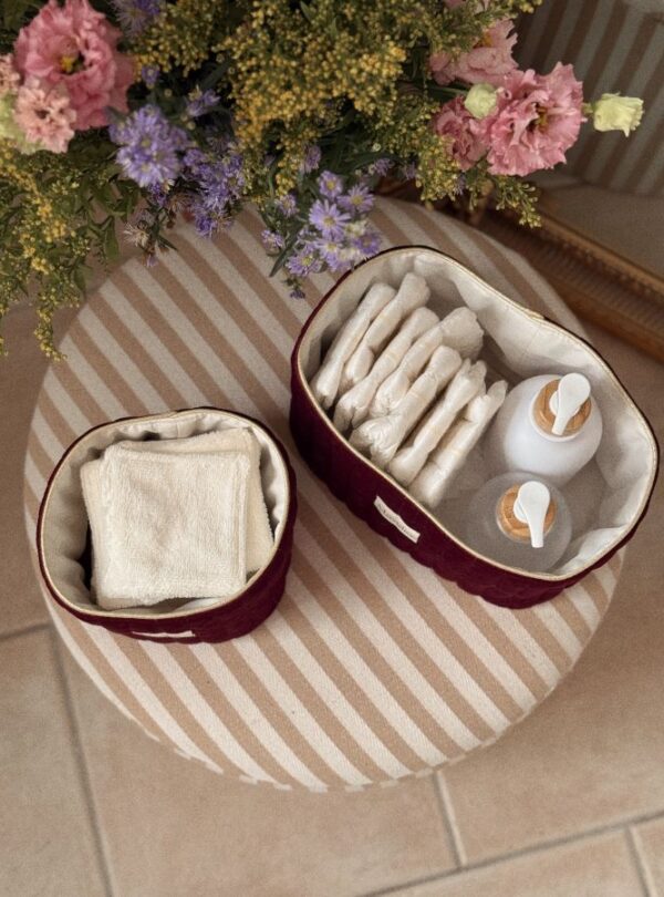 panières de rangement matelassé velours bordeaux