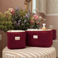 panières de rangement matelassé velours bordeaux