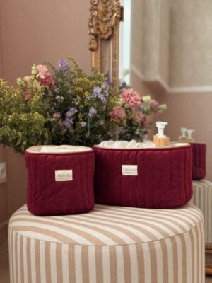 panières de rangement matelassé velours bordeaux