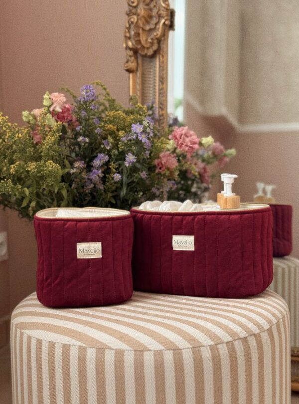 panières de rangement matelassé velours bordeaux
