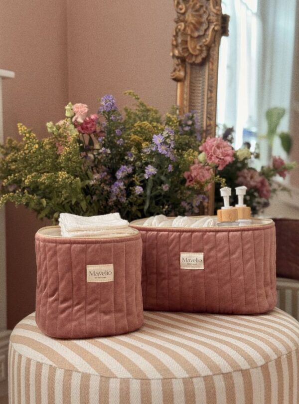 panières de rangement matelassé velours rose
