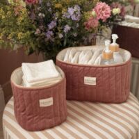 panières de rangement matelassé velours rose