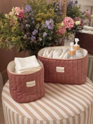 panières de rangement matelassé velours rose