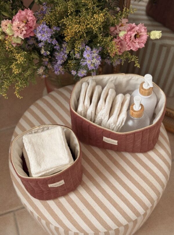 panières de rangement matelassé velours rose