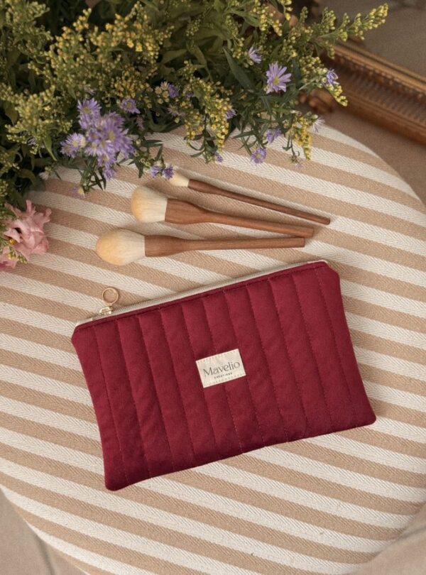 pochette plate matelassé velours bordeaux
