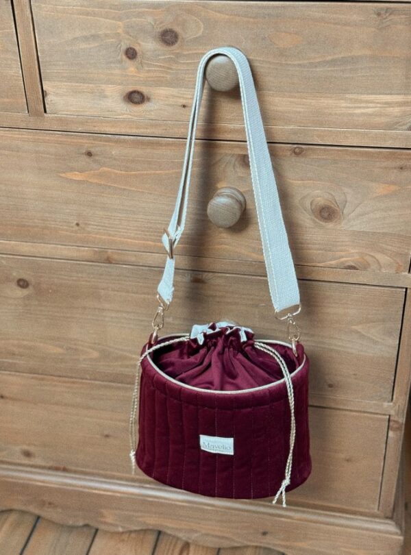 sac seau matelassé velours bordeaux