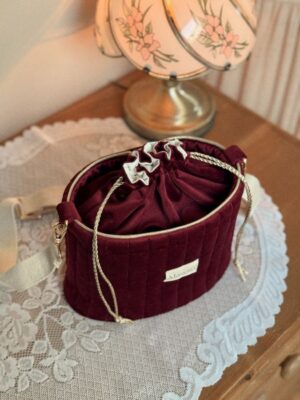 sac seau matelassé velours bordeaux