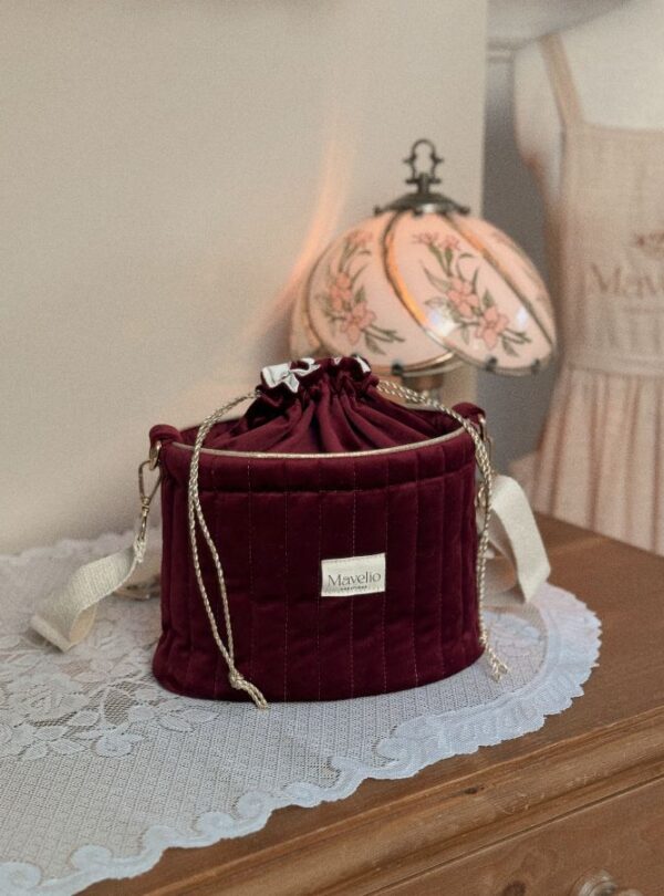 sac seau matelassé velours bordeaux
