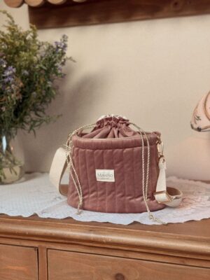 sac seau matelassé velours rose