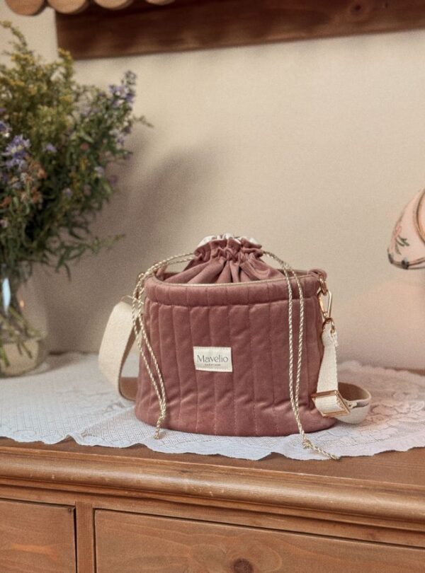 sac seau matelassé velours rose