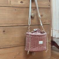 sac seau matelassé velours rose