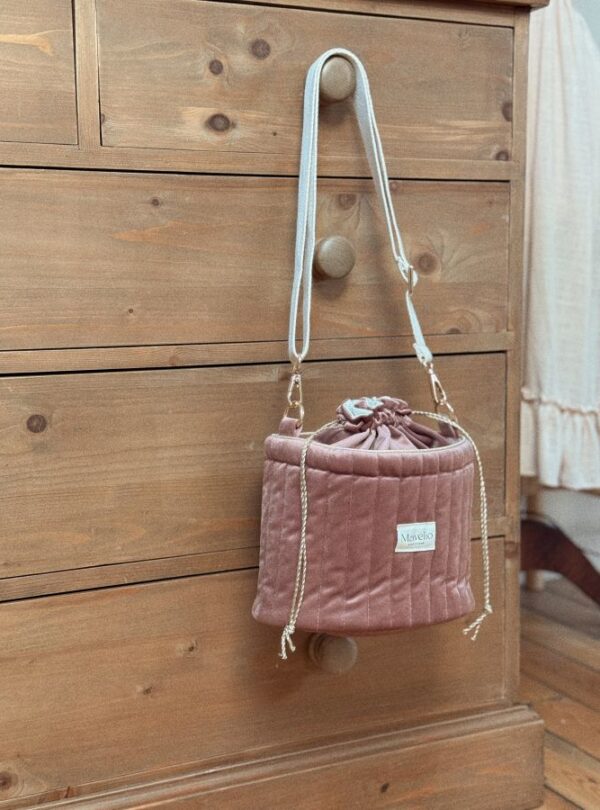 sac seau matelassé velours rose