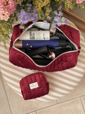 trousse de toilette taille XL velours matelassé bordeaux