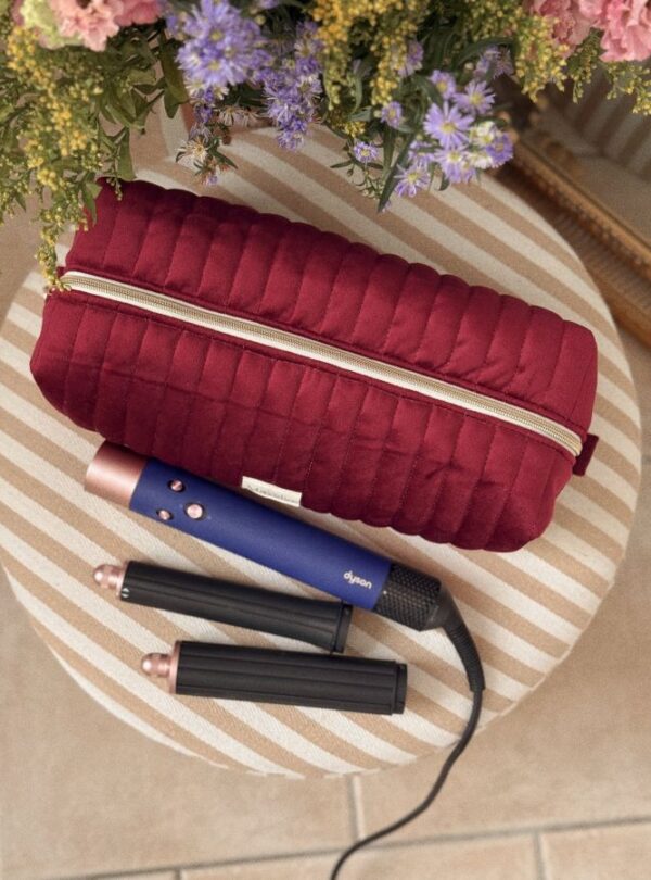 trousse de toilette taille XL velours matelassé bordeaux