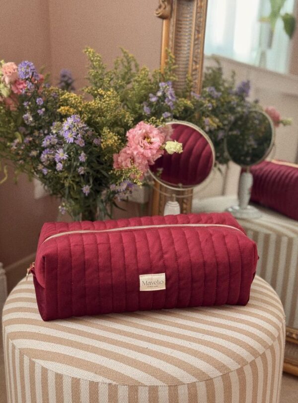 trousse de toilette taille XL velours matelassé bordeaux