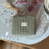 trousse de toilette matelassé gaze de coton kaki