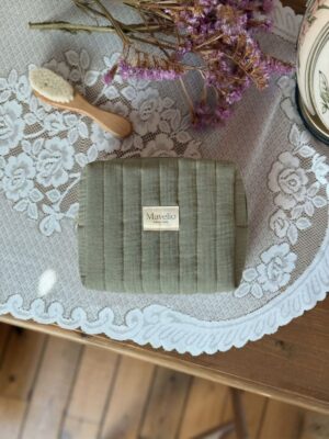 trousse de toilette matelassé gaze de coton kaki