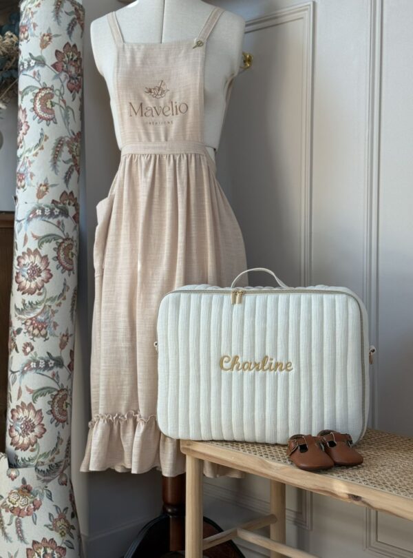 valisette matelassé gaze de coton écru uni personnalisé broderie