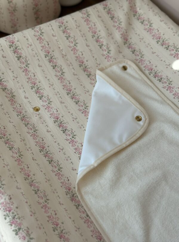 Housse de matelas à langer rayé fleuri rose tendres rayures