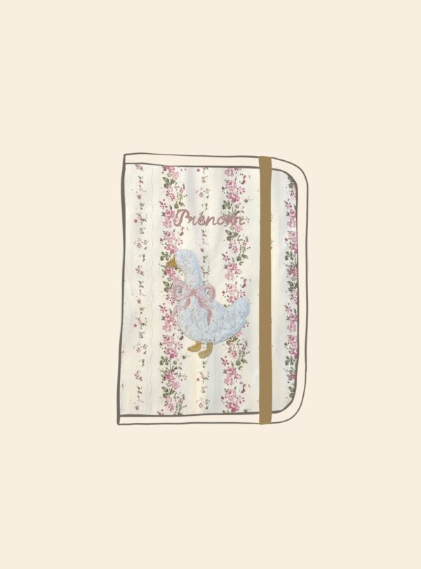 protège carnet de santé tendres rayures fleuri rose broderie oie