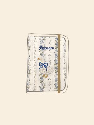 protège carnet de santé tendres rayures fleuri bleu broderie oie