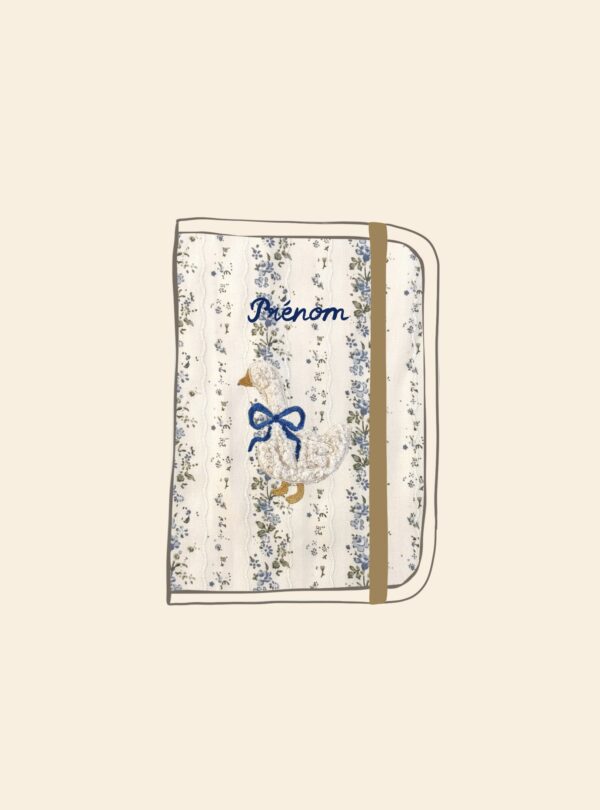 protège carnet de santé tendres rayures fleuri bleu broderie oie
