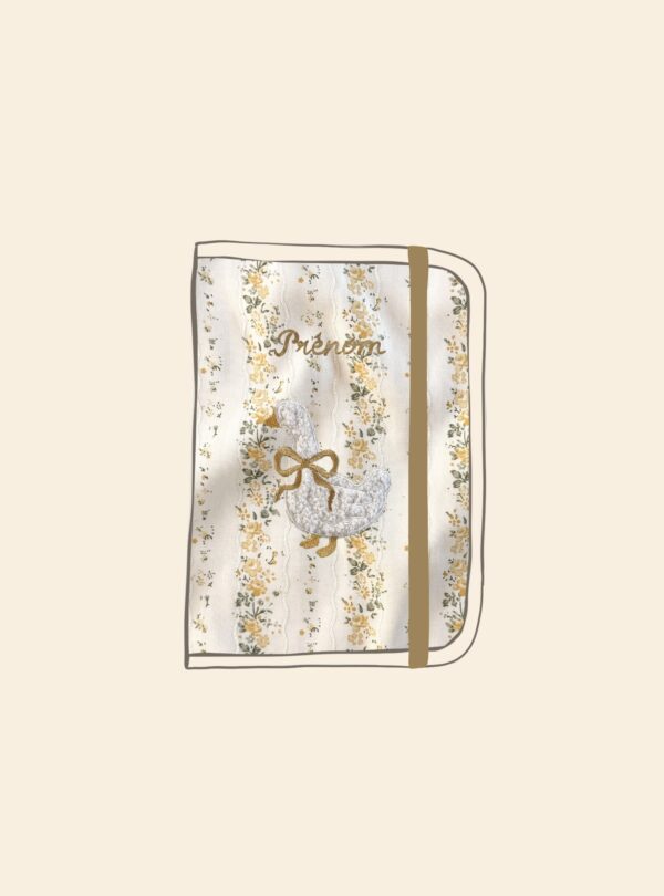 protège carnet de santé tendres rayures fleuri jaune broderie oie