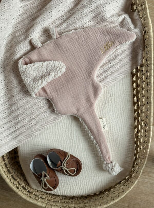 doudou raie manta gaze de coton beige rosé personnalisé