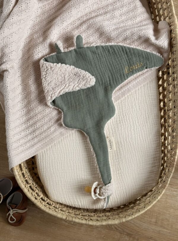 doudou raie manta gaze de coton kaki personnalisé