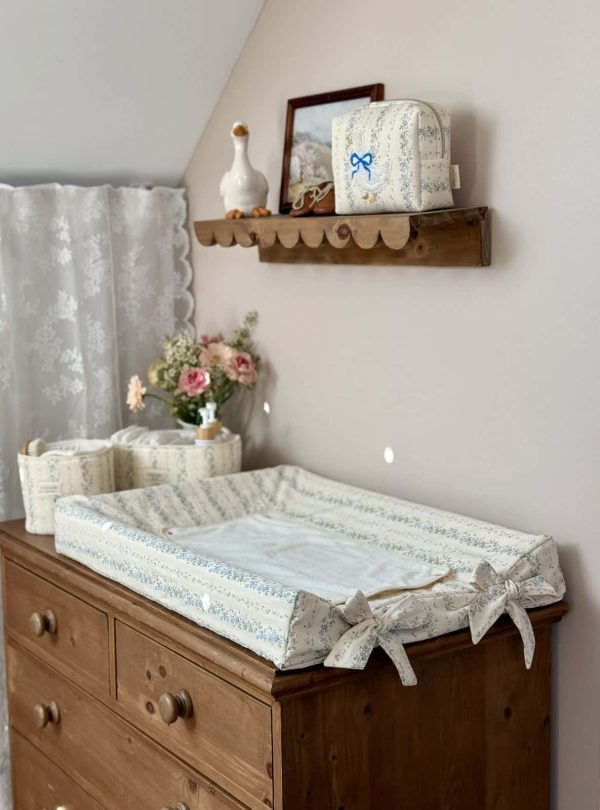 housse de matelas à langer rayé fleuri bleu tendres rayures