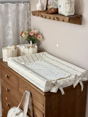 housse de matelas à langer rayé fleuri bleu tendres rayures