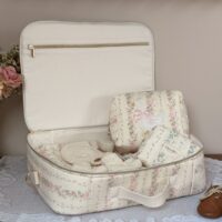 intérieur valisette tendres rayures fleurie rose