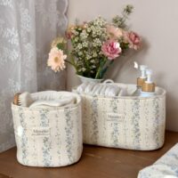 panières de rangement fleuri bleu rayures fleuri tendre rayure