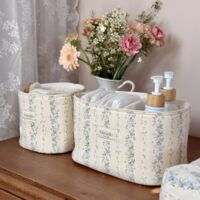 panières de rangement fleuri bleu rayures fleuri tendre rayure