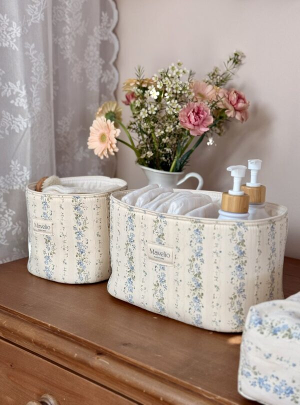 panières de rangement fleuri bleu rayures fleuri tendre rayure