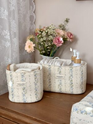 panières de rangement fleuri bleu rayures fleuri tendre rayure