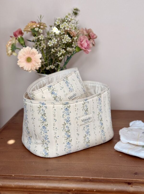 panières de rangement fleuri bleu rayures fleuri tendre rayure
