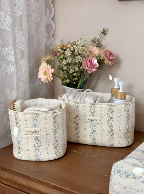 panières de rangement fleuri bleu rayures fleuri tendre rayure