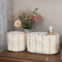 panières de rangement rayé fleuri rose tendre rayures