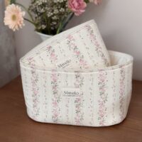 panières de rangement rayé fleuri rose tendre rayures